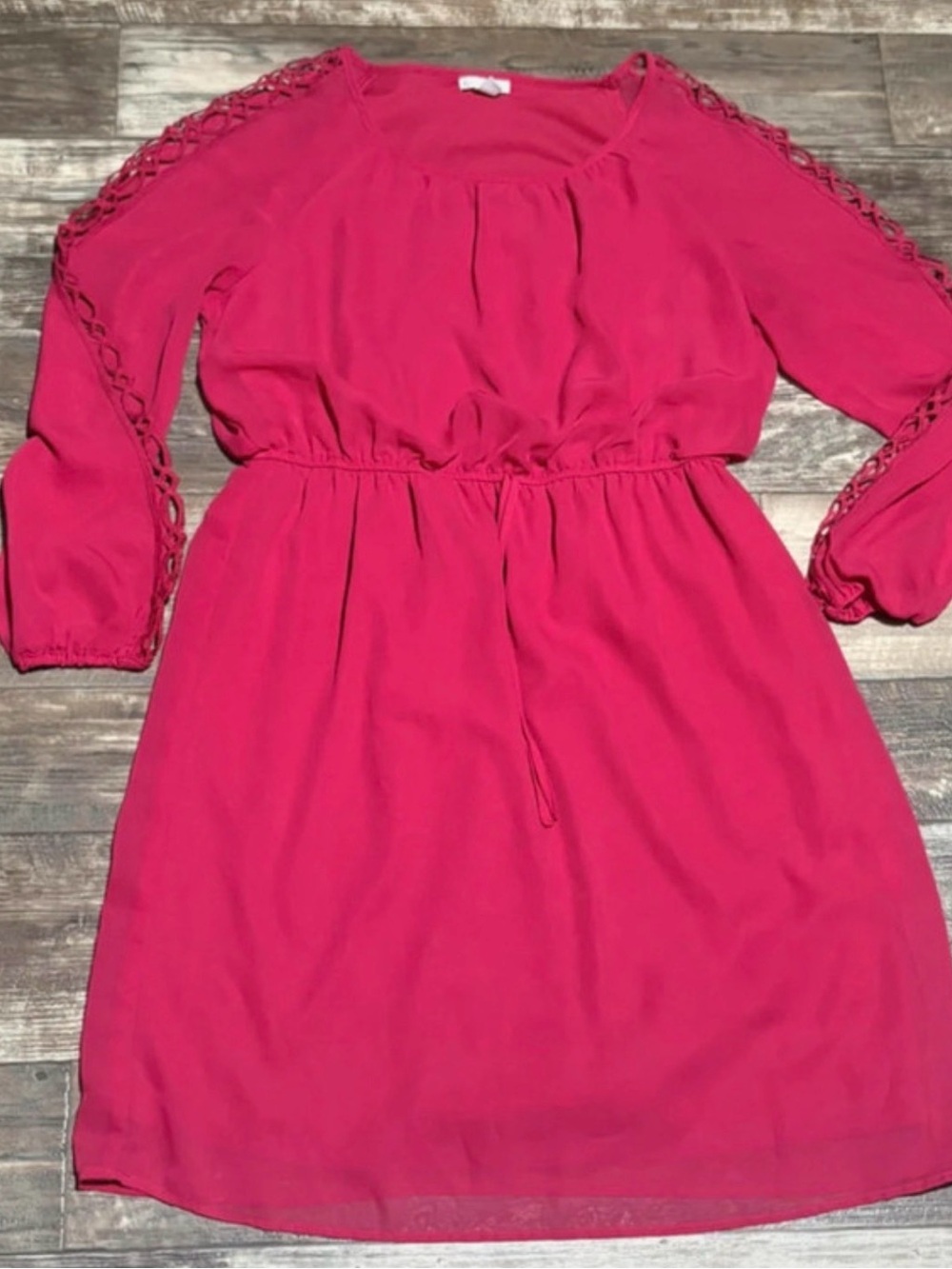 Cato Fuchsia Long Sleeve Drawstring Waist Dress